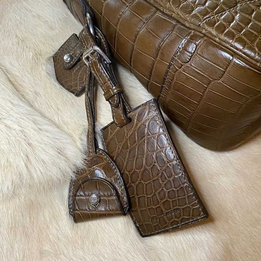 Ralph Lauren Collection Made in Italy Brown Alligator Soft Side Hobo Hand Bag